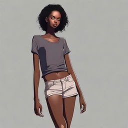 This is a high-quality digital art image of a slender ebony girl