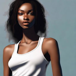 This is a high-quality digital art image of a slender ebony girl