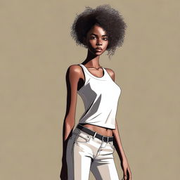 This is a high-quality digital art image of a slender ebony girl