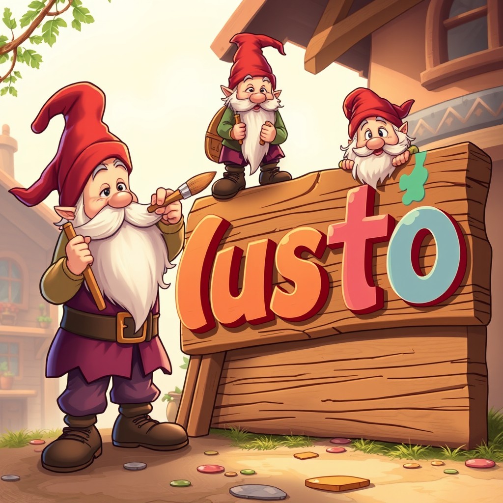 A lively and cheerful scene depicting cartoonish dwarves working together in a whimsical setting
