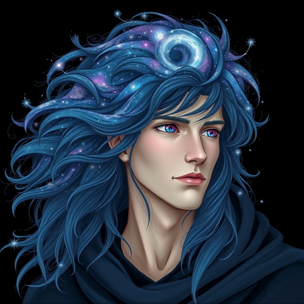A male human stargazer, shown with a thoughtful and introspective expression