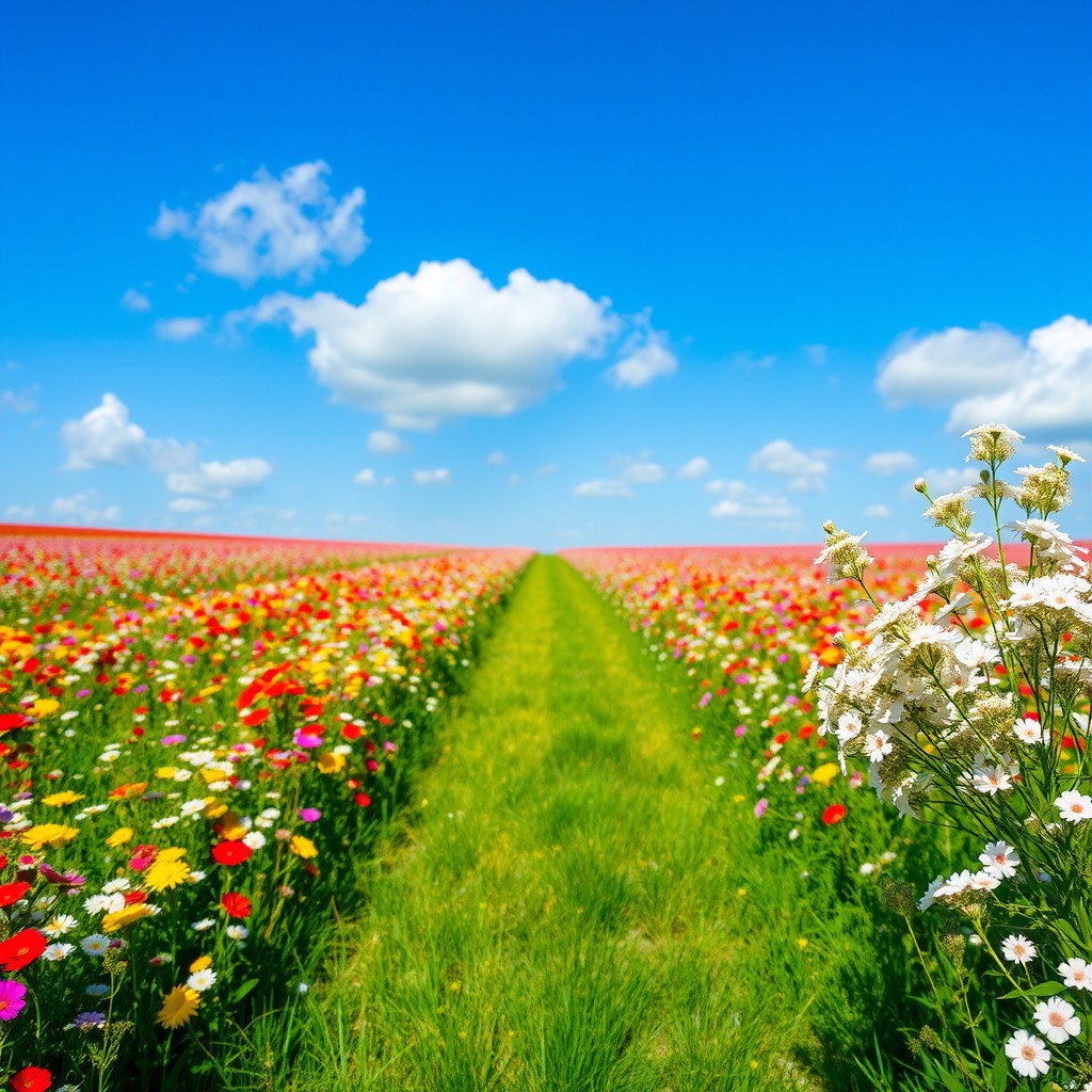 A beautiful flower field filled with vibrant blossoms