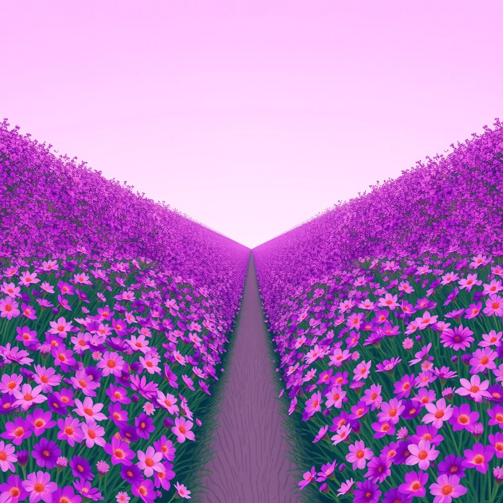 A captivating illustration of a flower field densely packed with stunning purple flowers, creating a vibrant and immersive experience