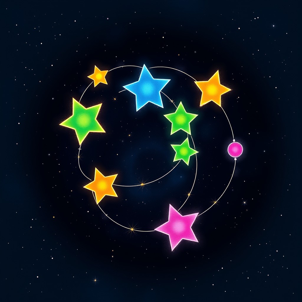 A newly imagined constellation named 'Luz de Sol', featuring five bright stars that form a graceful spiral shape in the night sky