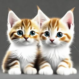 Modify the image of the two tabby kittens with black patches and long fur playing World of Warcraft on a PC. Eliminate any white parts from their fur and make one kitten notably fluffier than the other.