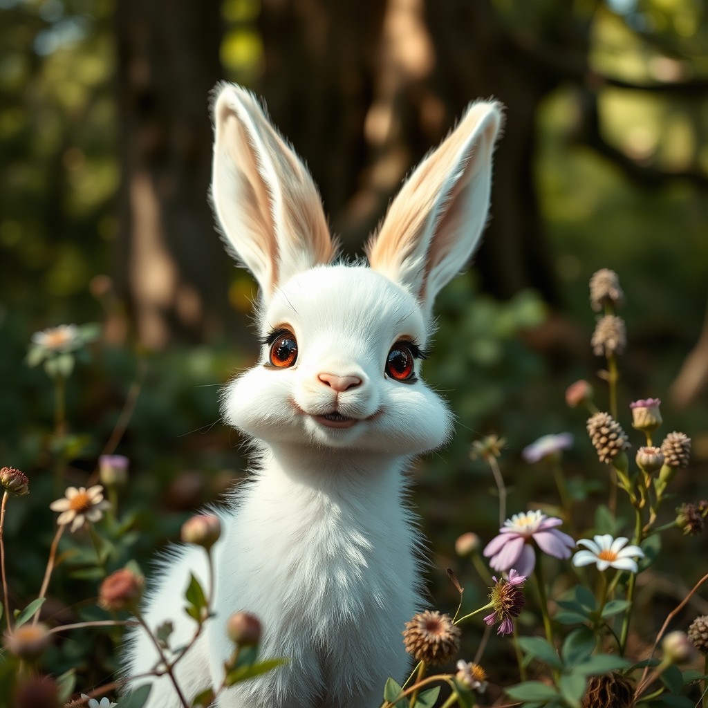 Capa fotográfica realista de um coelho adorável em uma clareira da floresta