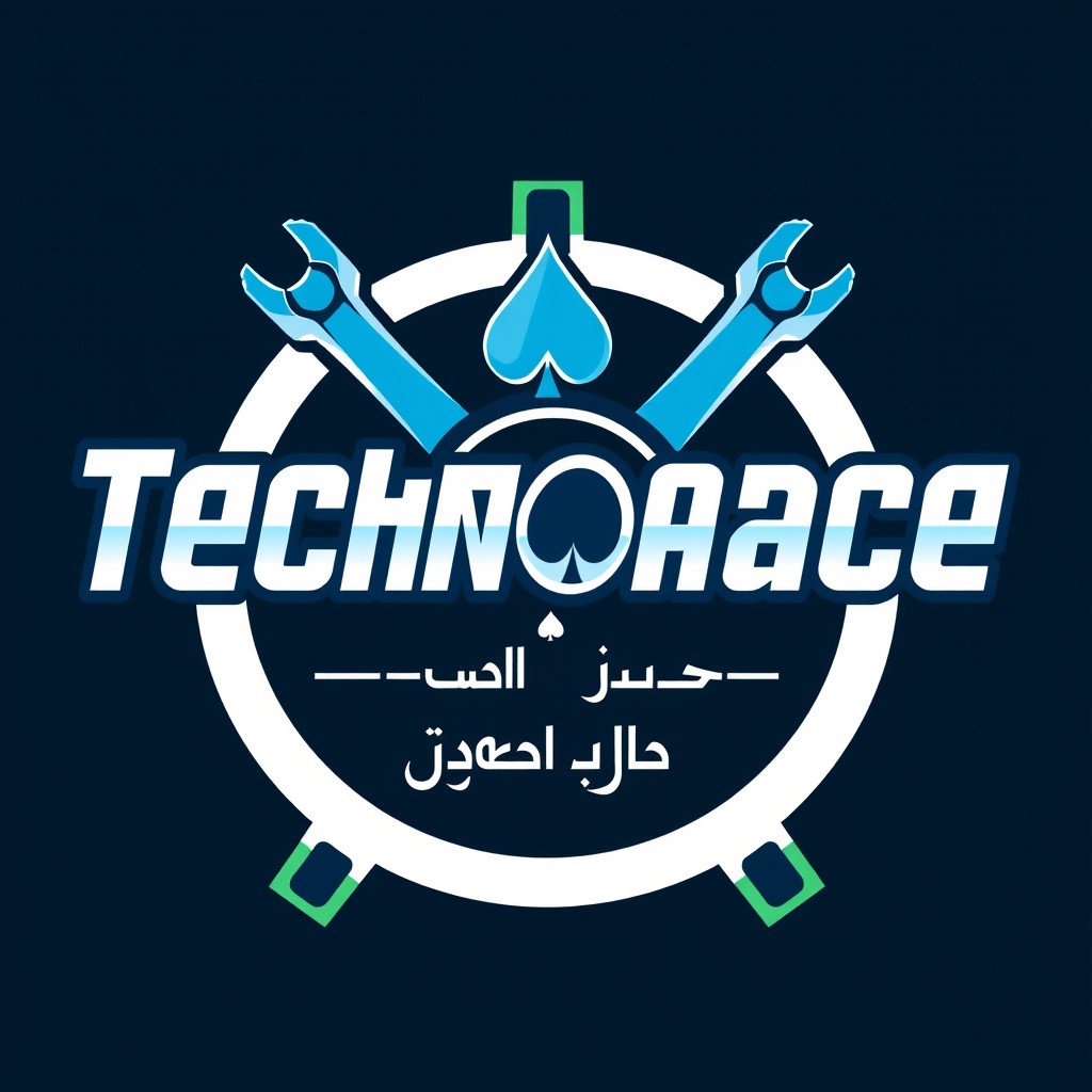 A sleek and modern graphic design featuring the word "Technoace" prominently displayed in a bold, futuristic font