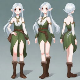 Revise the image of the mysterious elf girl. Now, her hair is an untamed platinum waterfall, and she is adorned in practical yet stylish travel attire, ready for an epic journey.