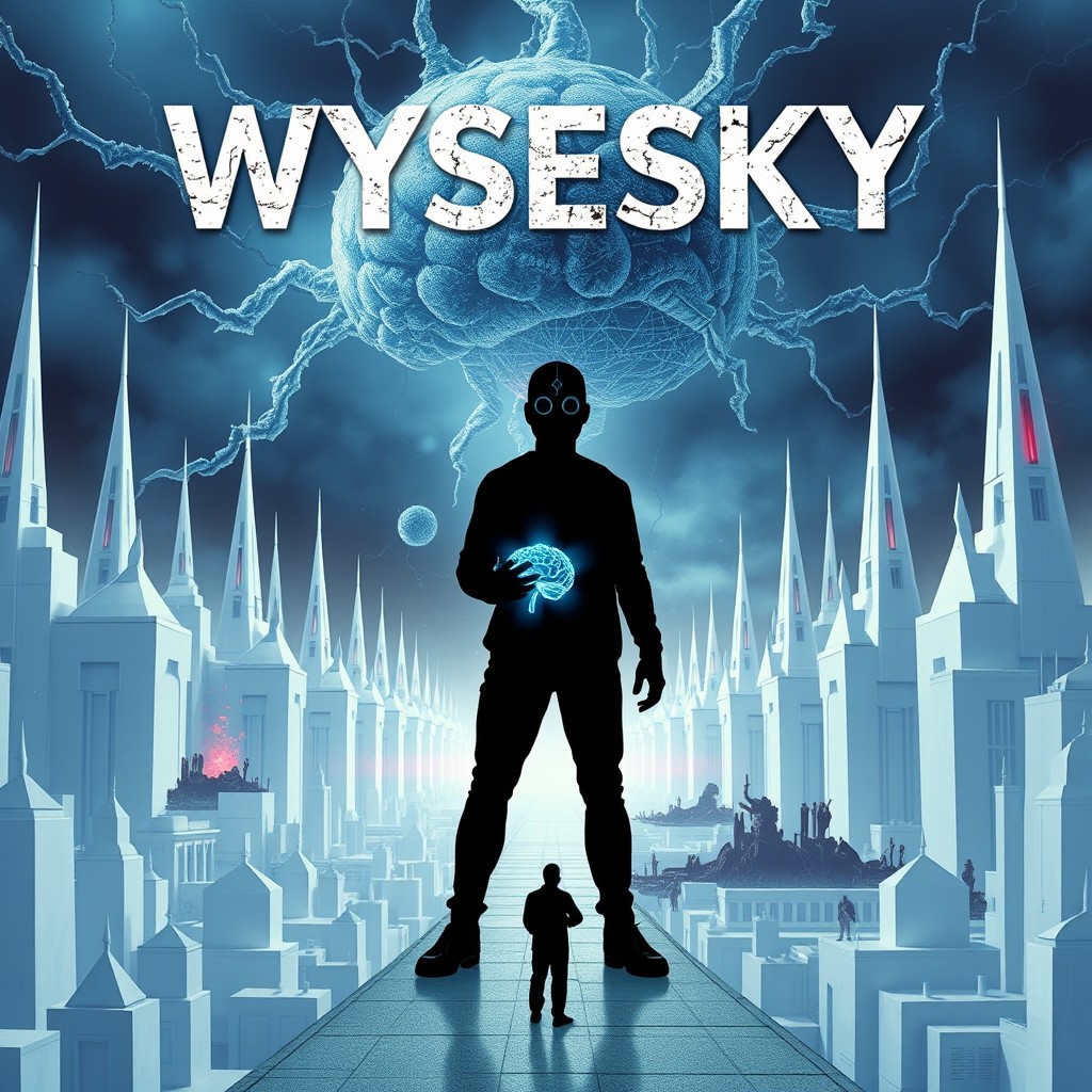 A chilling dystopian book cover featuring a sterile, perfectly manicured society with gleaming white spires and flawless geometric structures set under a cold, unyielding sky