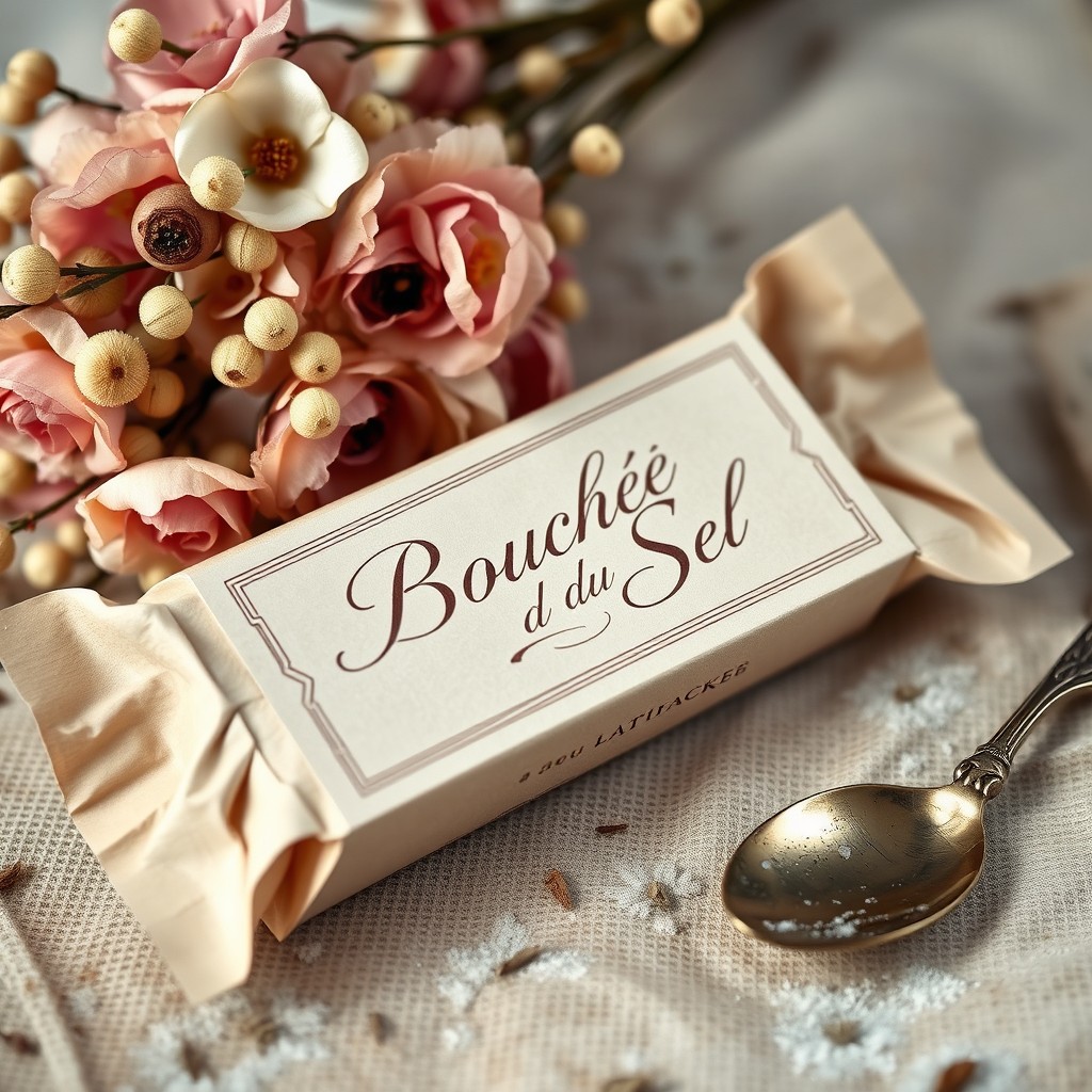 An elegant salt cracker pack titled 'Bouchée du Sel' with a French label in soft script font