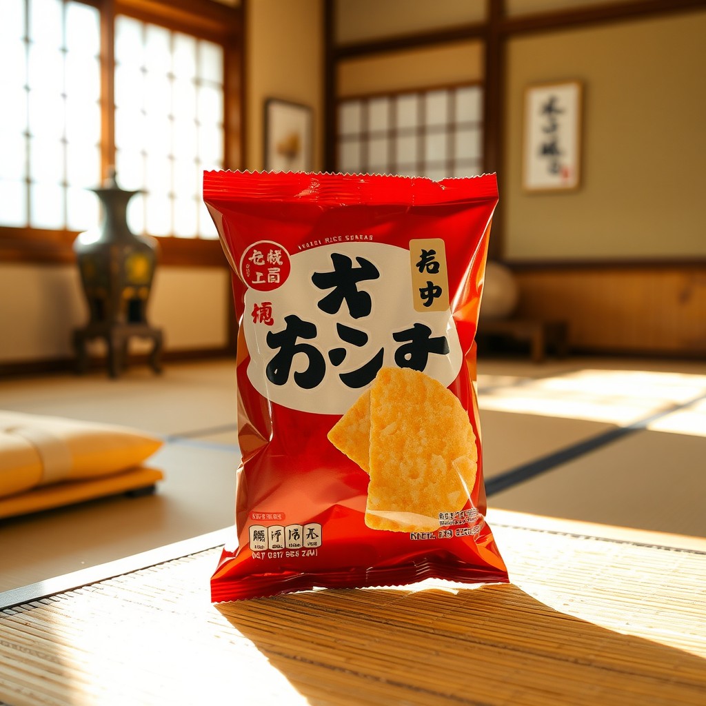 A Japanese-style rice cracker snack called "Chisakuru" displayed in its old glossy wrapper
