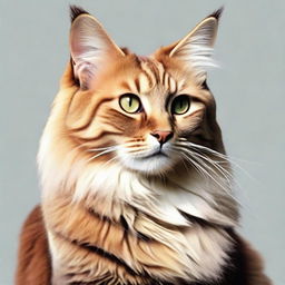 Generate an image of an extraordinarily majestic cat. It is muscular, its coat is glossy and its intense gaze commands respect and admiration.