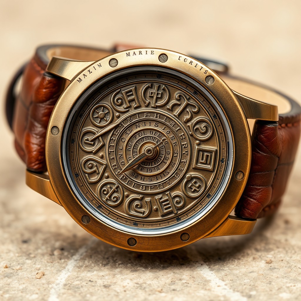 A beautifully crafted wristwatch featuring an ancestral codex design