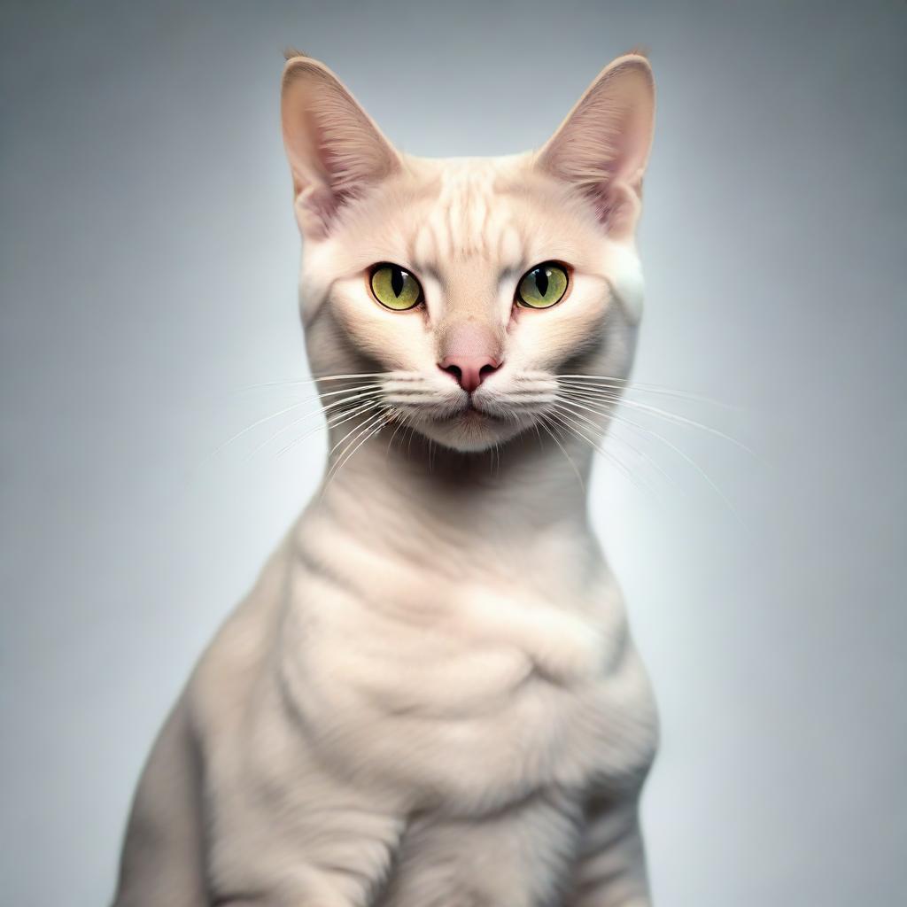 Alter the initial image of the majestic cat. This cat now boasts human-like musculature, adding a surreal and extraordinary element to its physique.