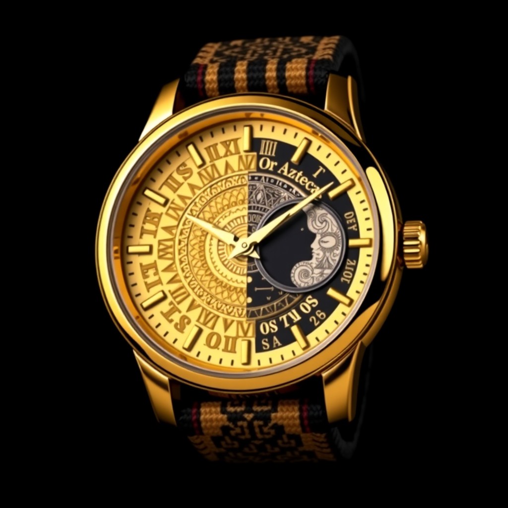 A stunning dual-faced watch design that embodies pre-Hispanic themes