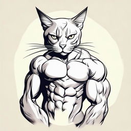 Embellish the image of the cat with human-like musculature, drastically exaggerating the muscle definition for an otherworldly, comic-style look.