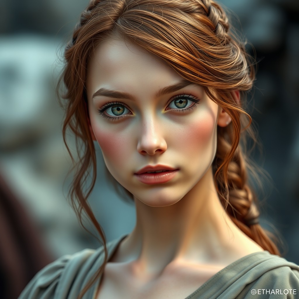 A 24-year-old young woman with a delicate yet strong face