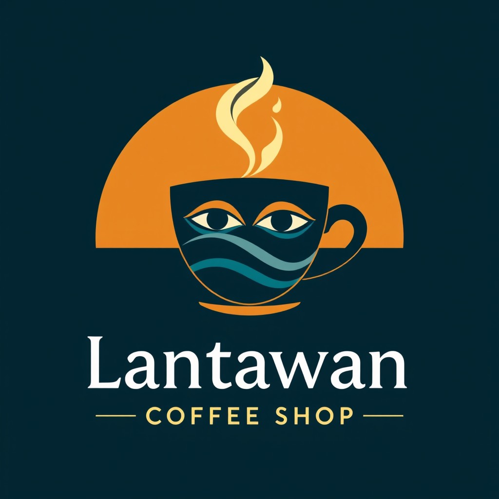 A unique logo design for 'Lantawan Coffee Shop' that embodies the concept of seeing and deep diving into thoughts