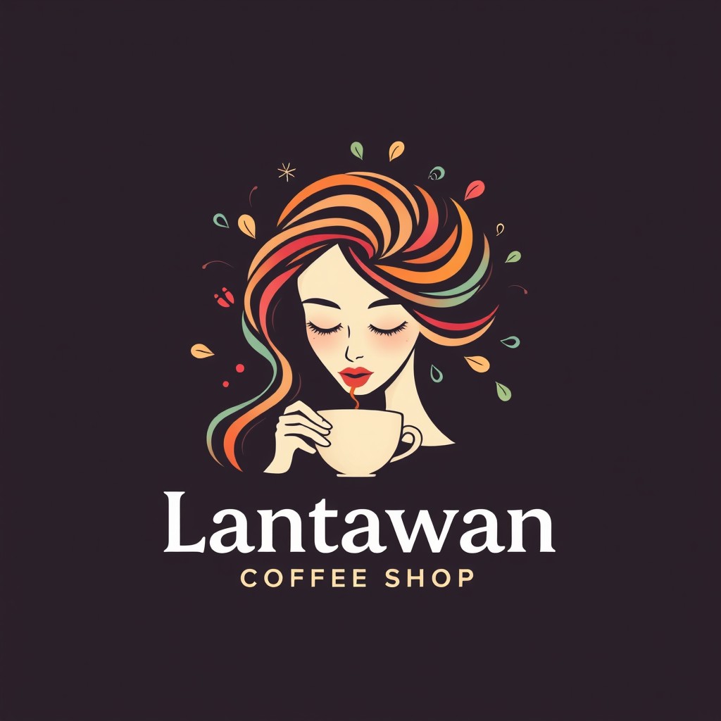A modern and unique logo design for 'Lantawan Coffee Shop' that creatively combines the concept of seeing and deep diving into thoughts