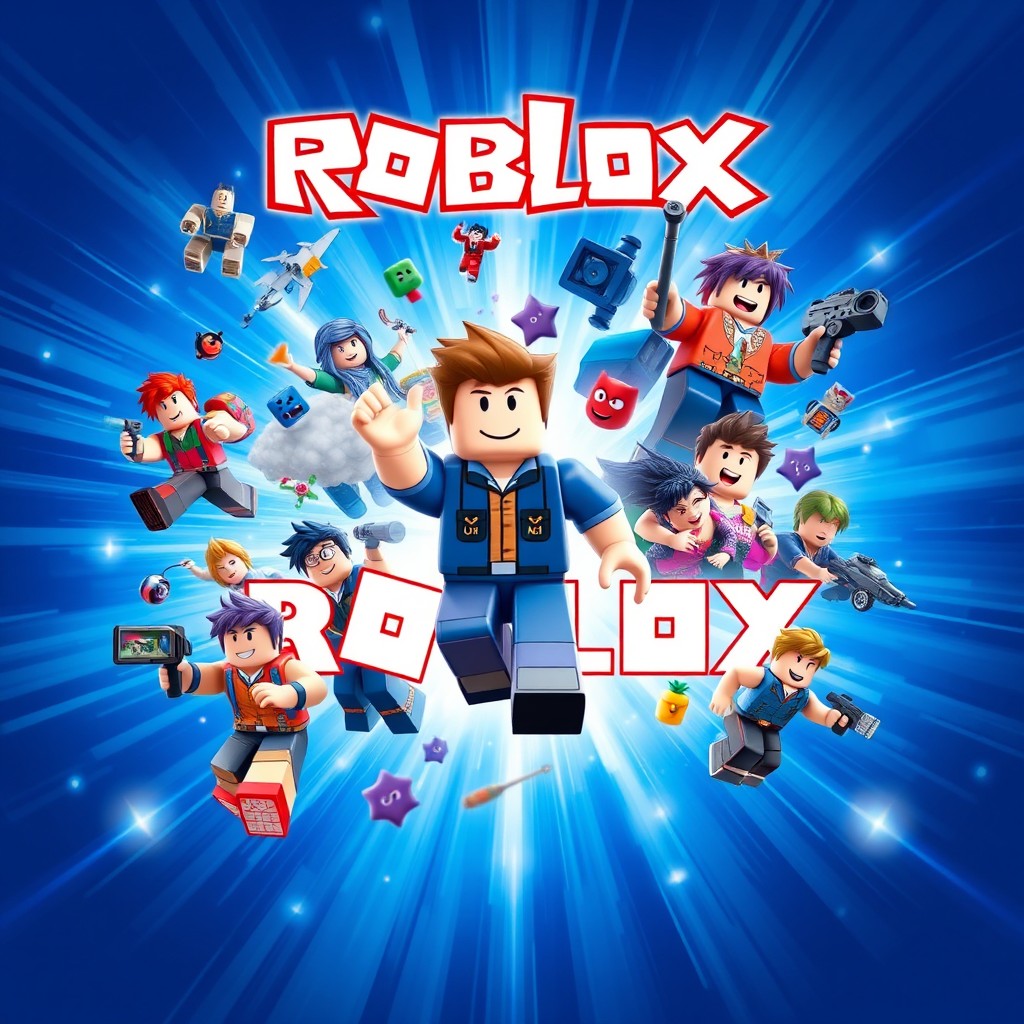 A captivating Roblox wallpaper featuring a dynamic blue theme, filled with vibrant shades of blue and playful elements