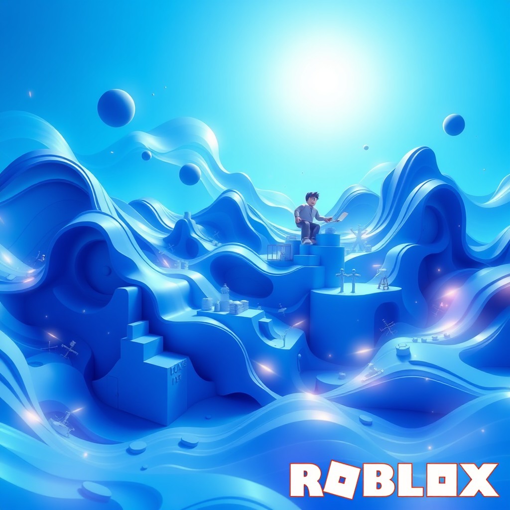 A stunning Roblox wallpaper designed with a dynamic blue theme, focusing on abstract elements and imaginative landscapes without any characters