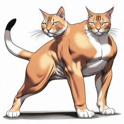 Magnify the image of the humongous muscular cat. Take the exaggeration to an extreme, making the muscles so immense they are nearly caricatured, creating an unprecedented spectacle of feline strength.