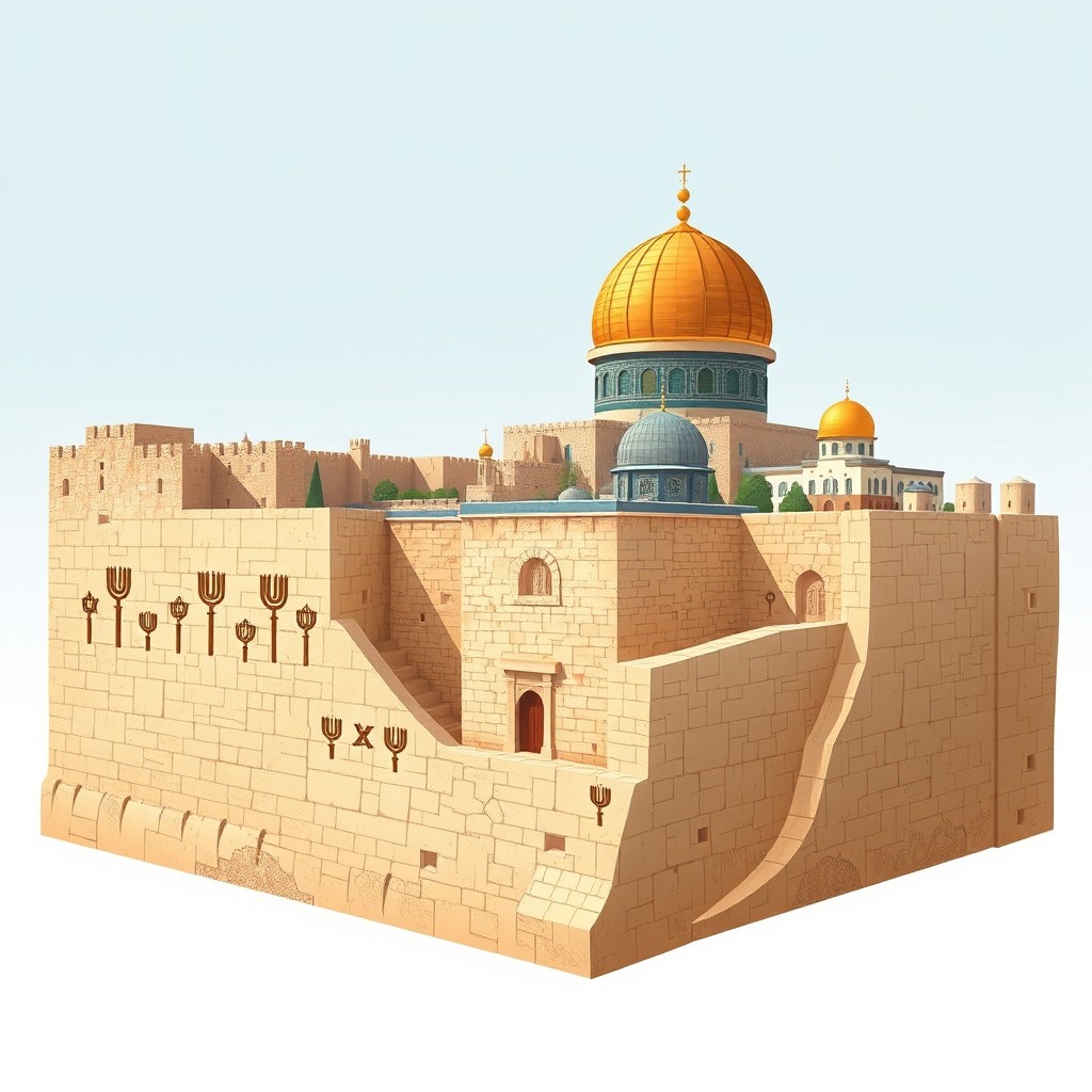 A unique artistic cross-section illustration of Jerusalem, focusing on the Old City
