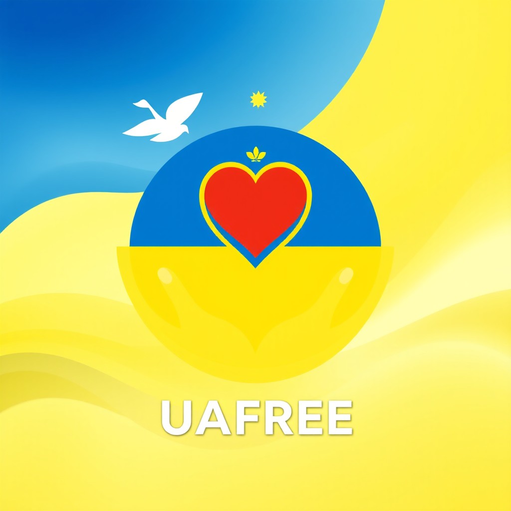 A social avatar for a cryptocurrency token named UAFREE, designed to reflect its mission of supporting Ukrainians affected by the war