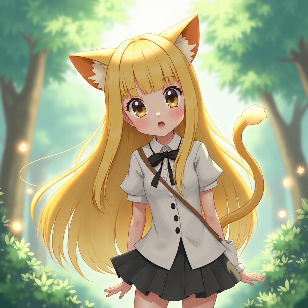 A character resembling Lillie from Pokémon, featuring distinct cat ears and a fluffy tail