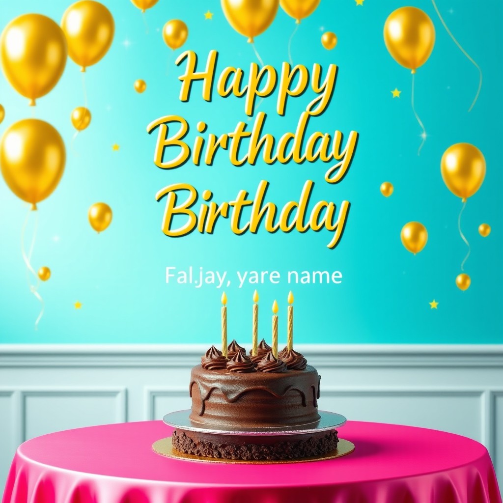 A modern and cheerful digital birthday card design featuring a dazzling bright background with golden balloons floating around