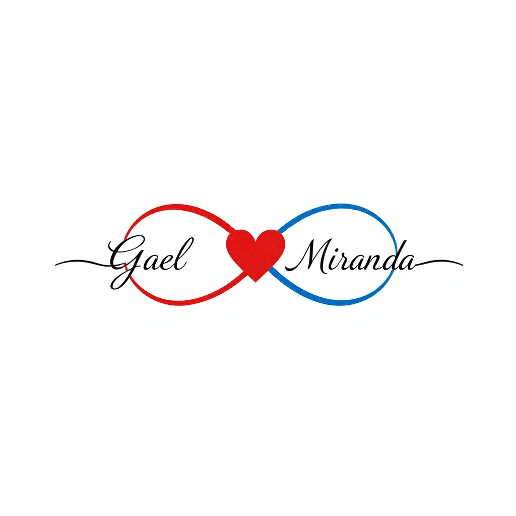 A simple and minimalist design featuring an intertwined infinity symbol and a lifeline, with one half of the infinity in red and the other half in blue