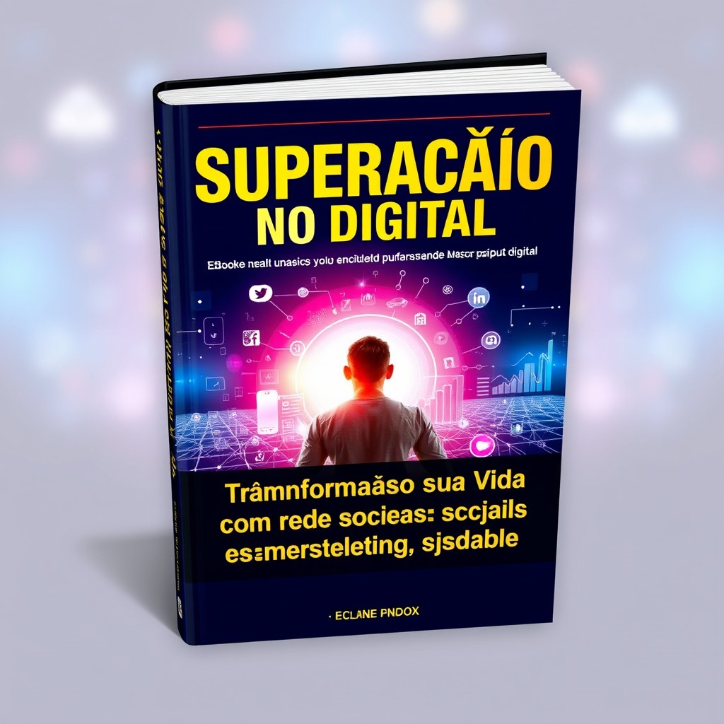 A captivating eBook cover for "Superação no Digital: Transforme Sua Vida com Redes Sociais e Marketing Digital"