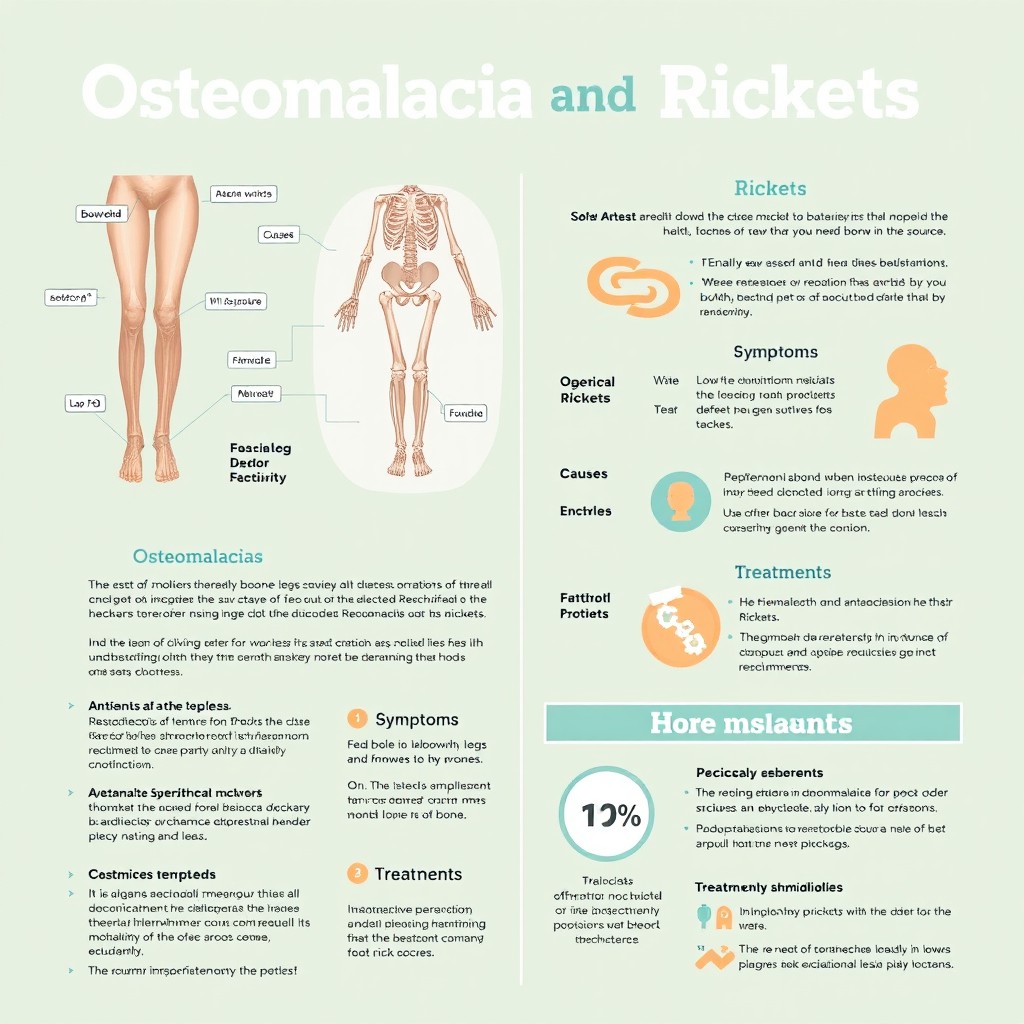 A detailed educational poster design about Osteomalacia and Rickets, highlighting the effects on bone health