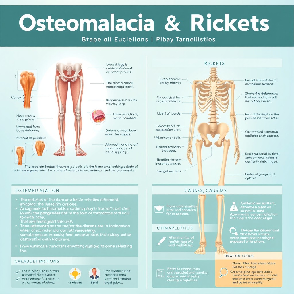 A visually appealing educational poster design focused on Osteomalacia and Rickets
