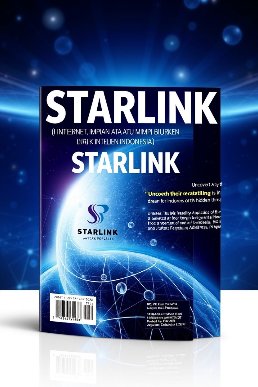 A visually striking book cover for the title "STARLINK: INTERNET IMPIAN ATAU MIMPI BURUK INTELIJEN INDONESIA"