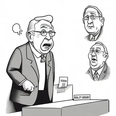 The editorial cartoon depicted a political leader as an aphasic, mocking their hindered ability to communicate coherently.