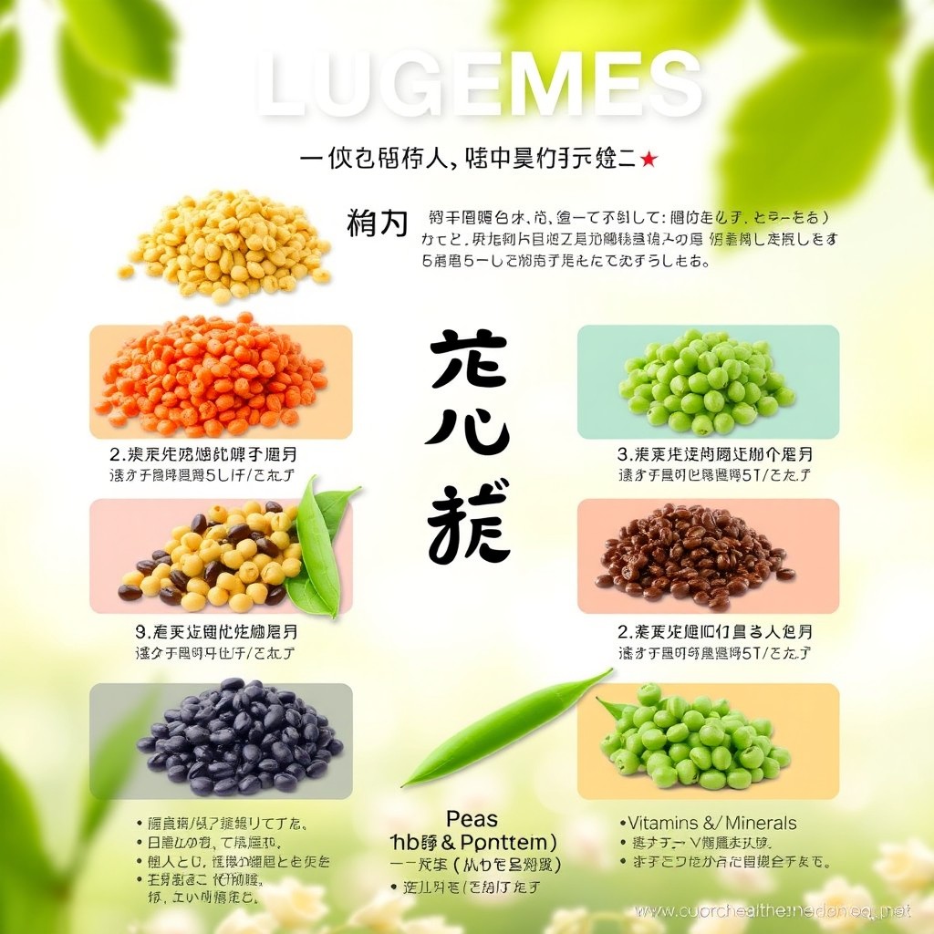 An informative and visually appealing infographic showcasing various legumes (بقوليات) and their health benefits