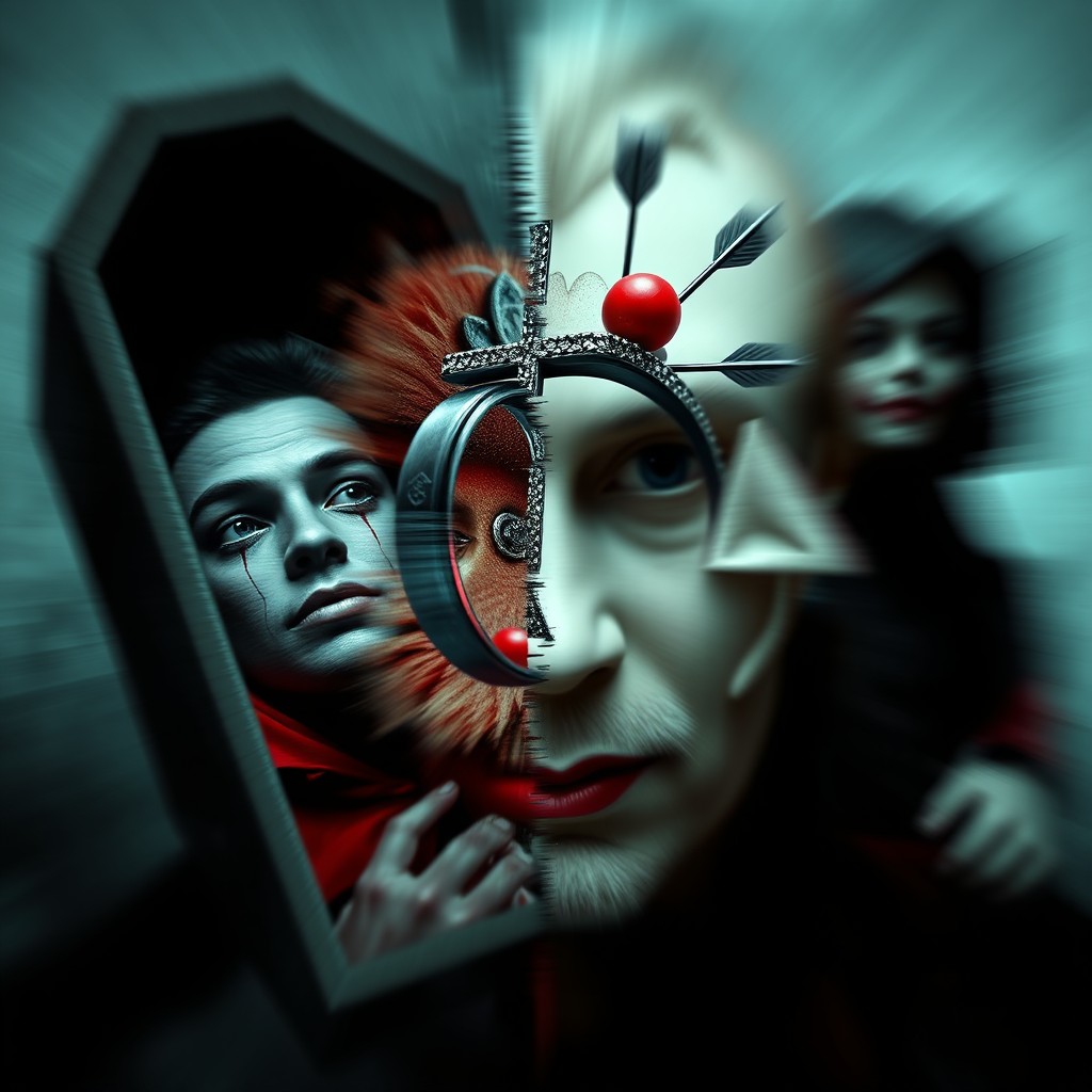 An abstract or surreal design representing Víctor's fragmented mind