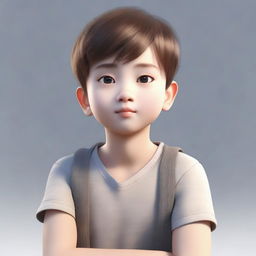 Animated, lifelike boy expressing a sense of calmness and tranquility