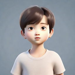 Animated, lifelike boy expressing a sense of calmness and tranquility