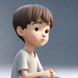 Animated, lifelike boy expressing a sense of calmness and tranquility