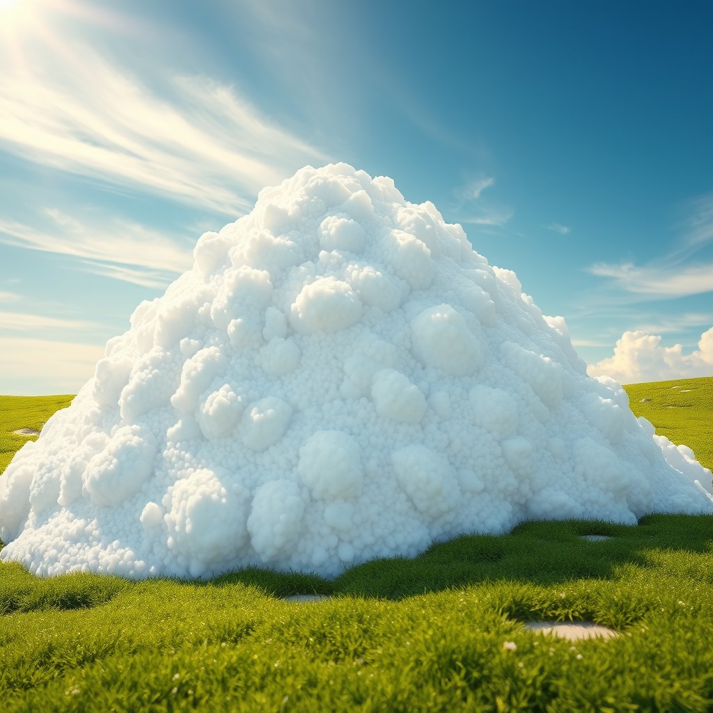 An artistic representation of a lush, foamy mound resembling a mountain made entirely of soft, white foam