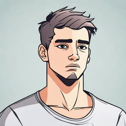 Animated, detailed depiction of a 25-year-old male showing a clearly visible sad expression