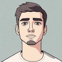 Animated, detailed depiction of a 25-year-old male showing a clearly visible sad expression