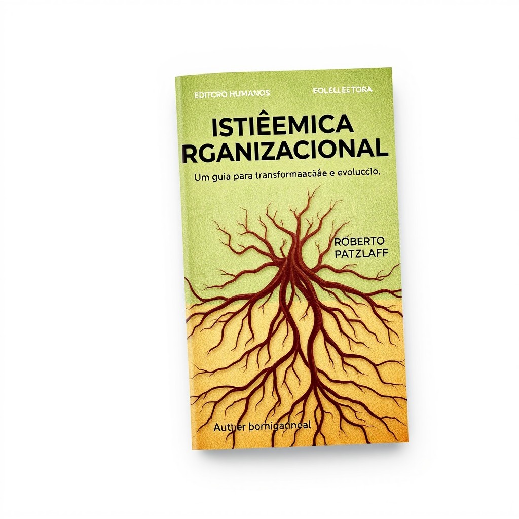 An editable A5 book cover design featuring an area for the title 'Sistêmica Organizacional', subtitle 'Um Guia para Transformação e Evolução', and author name 'Roberto Patzlaff', published by 'Editora Humanos'