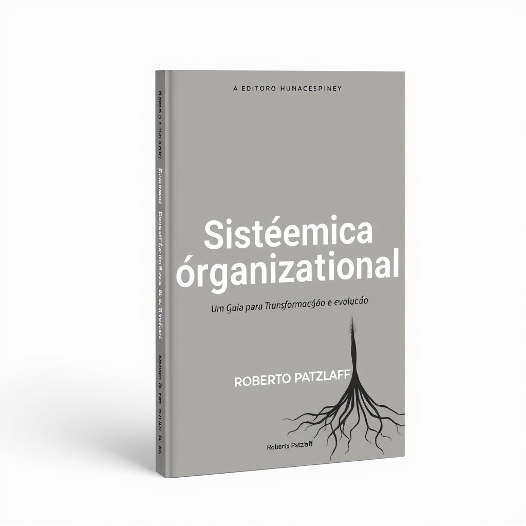 A designer A5 book cover with a 7-centimeter flap, featuring the editable title 'Sistêmica Organizacional', subtitle 'Um Guia para Transformação e Evolução', and author name 'Roberto Patzlaff', published by 'Editora Humanos'