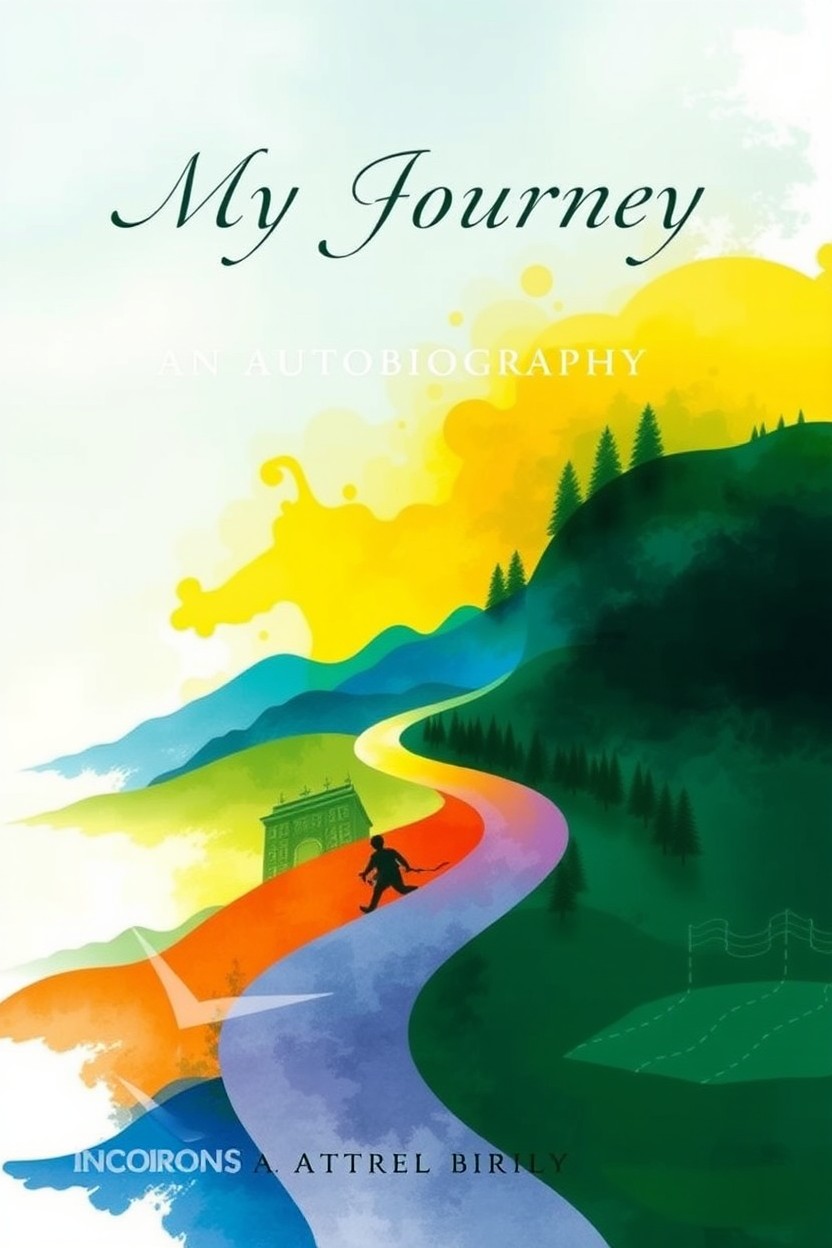 A beautifully designed autobiography cover featuring an abstract artistic representation of a person's journey through life