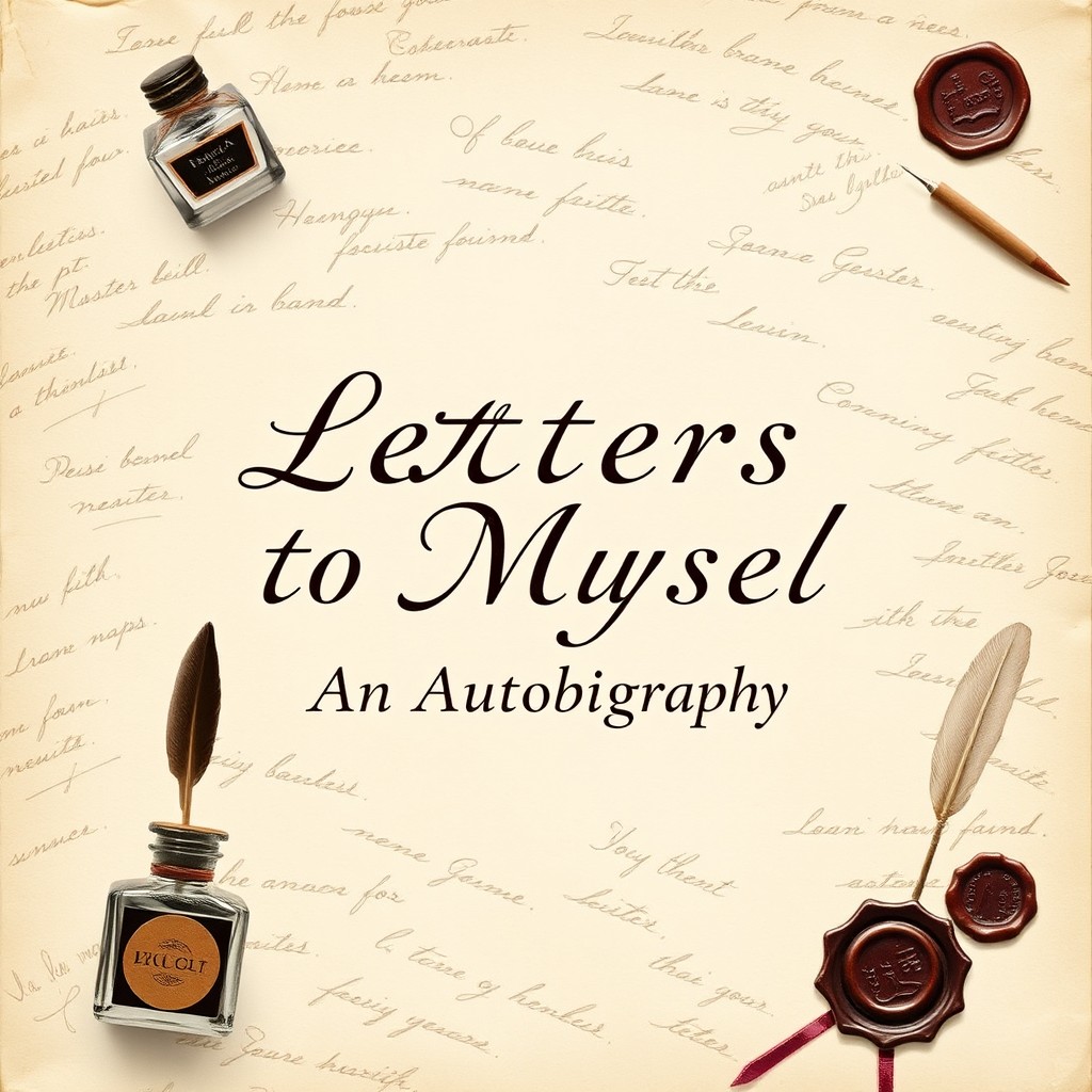 A creatively designed cover for an autobiography based on letters, featuring vintage-style stationery elements