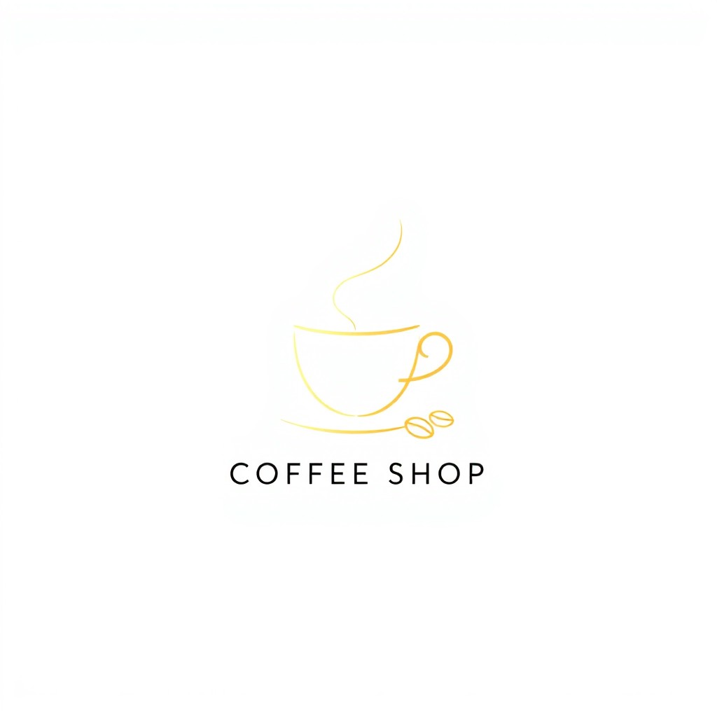 A modern and minimalist coffee shop logo featuring thin golden lines on a clean white background
