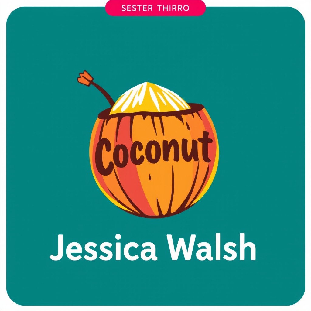 A vibrant and playful logo featuring a stylized coconut, designed in the unmistakable bold and geometric style of Jessica Walsh